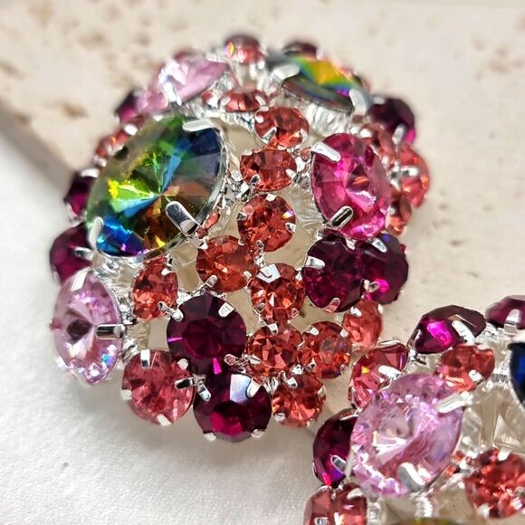 New ZARA clip on exaggerated crystal pastel statement earrings - Picture 6 of 11